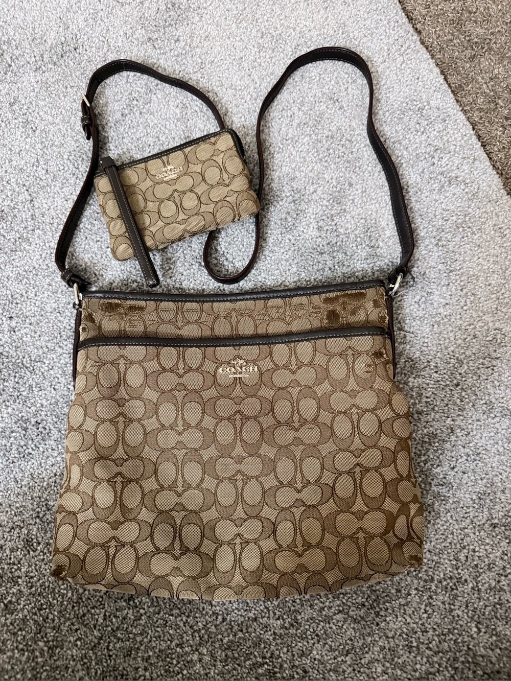 Coach Tan/Brown Signature Crossbody with Matching Card Case